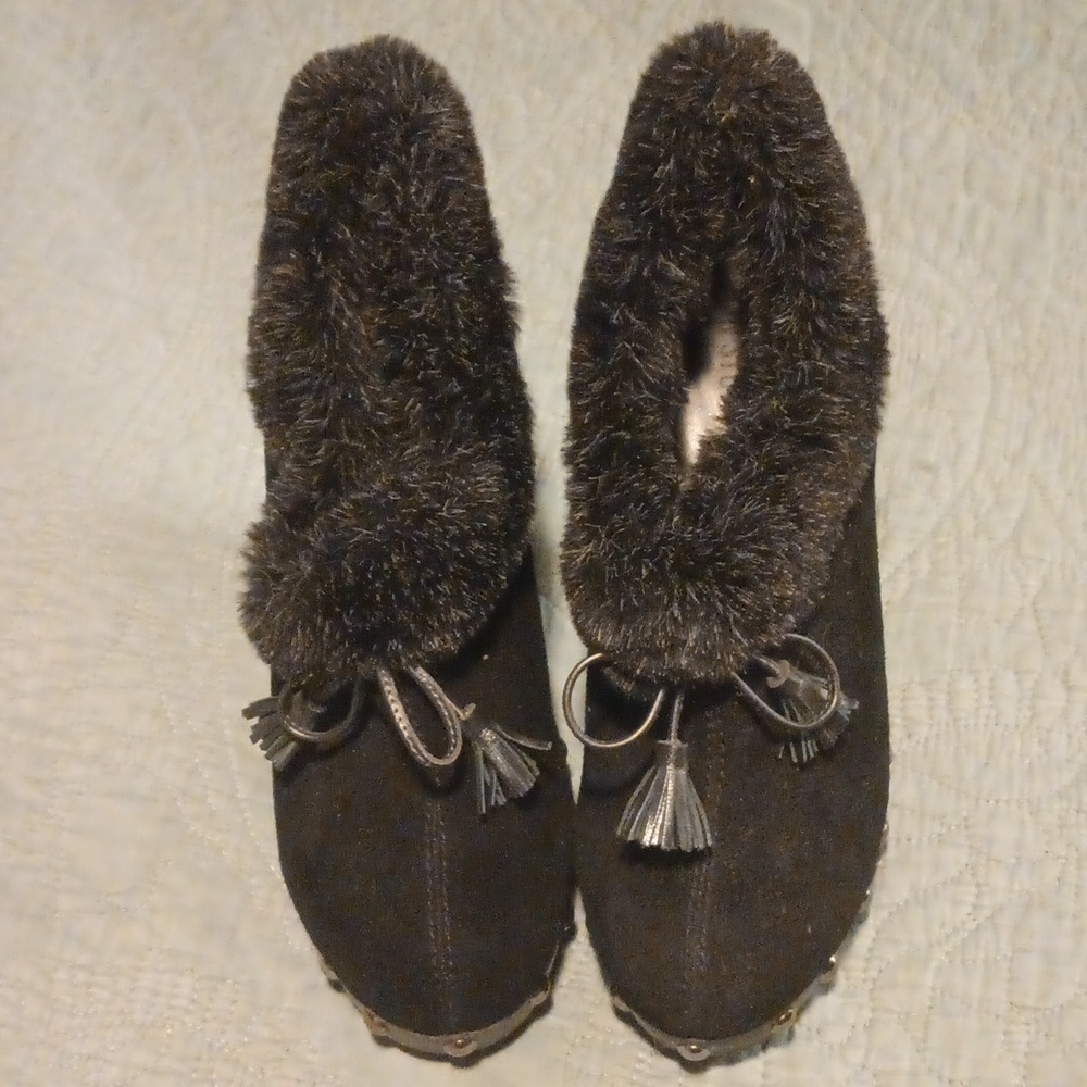Colin Stuart Booties Black Suede Fur Lined Sz 8